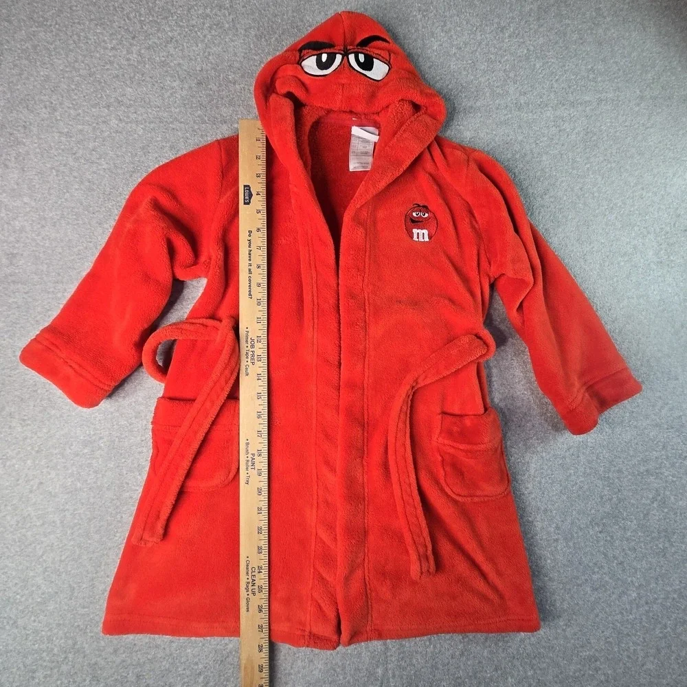 M&M's World Bathrobe Kids Size‎ 7/8 Red Hooded Fleece Character Robe Novelty